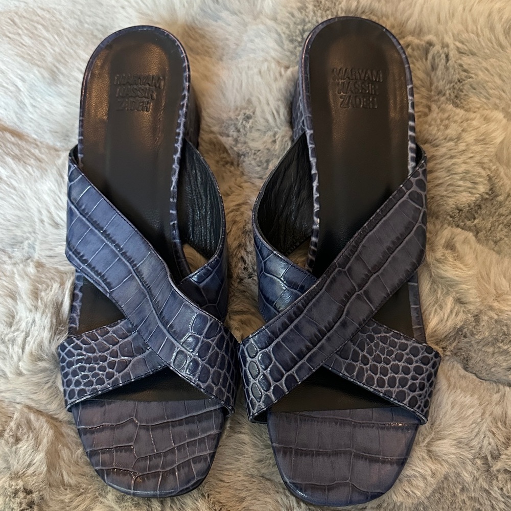 Maryam Nassir Zadeh Croc-Embossed Navy Slide Mules